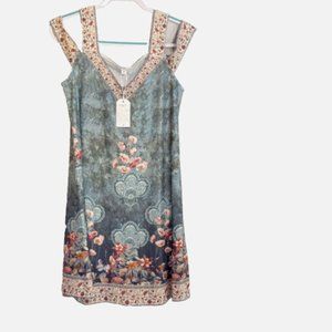 Junior's Sundress Sz Med NEW Straps Cold Shoulder Shift Blue Floral Wild Daisy